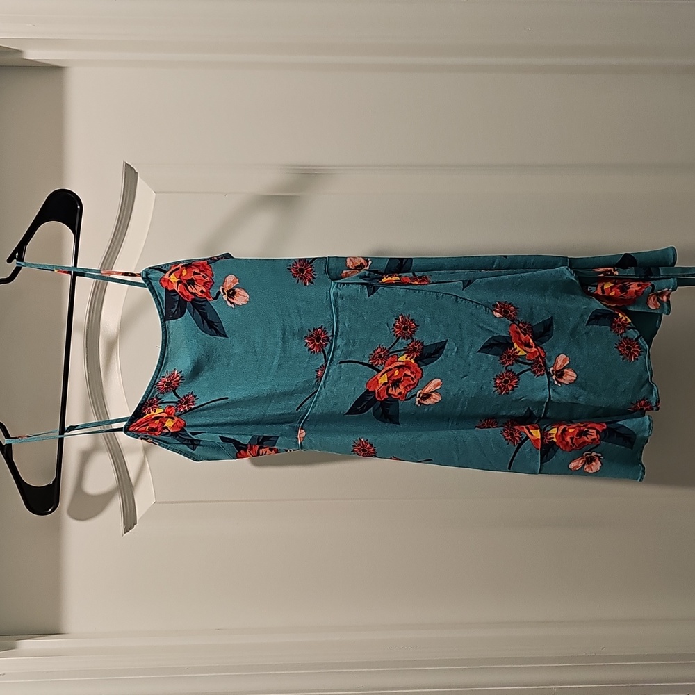 Express Teal Floral Mini Faux Wrap Dress